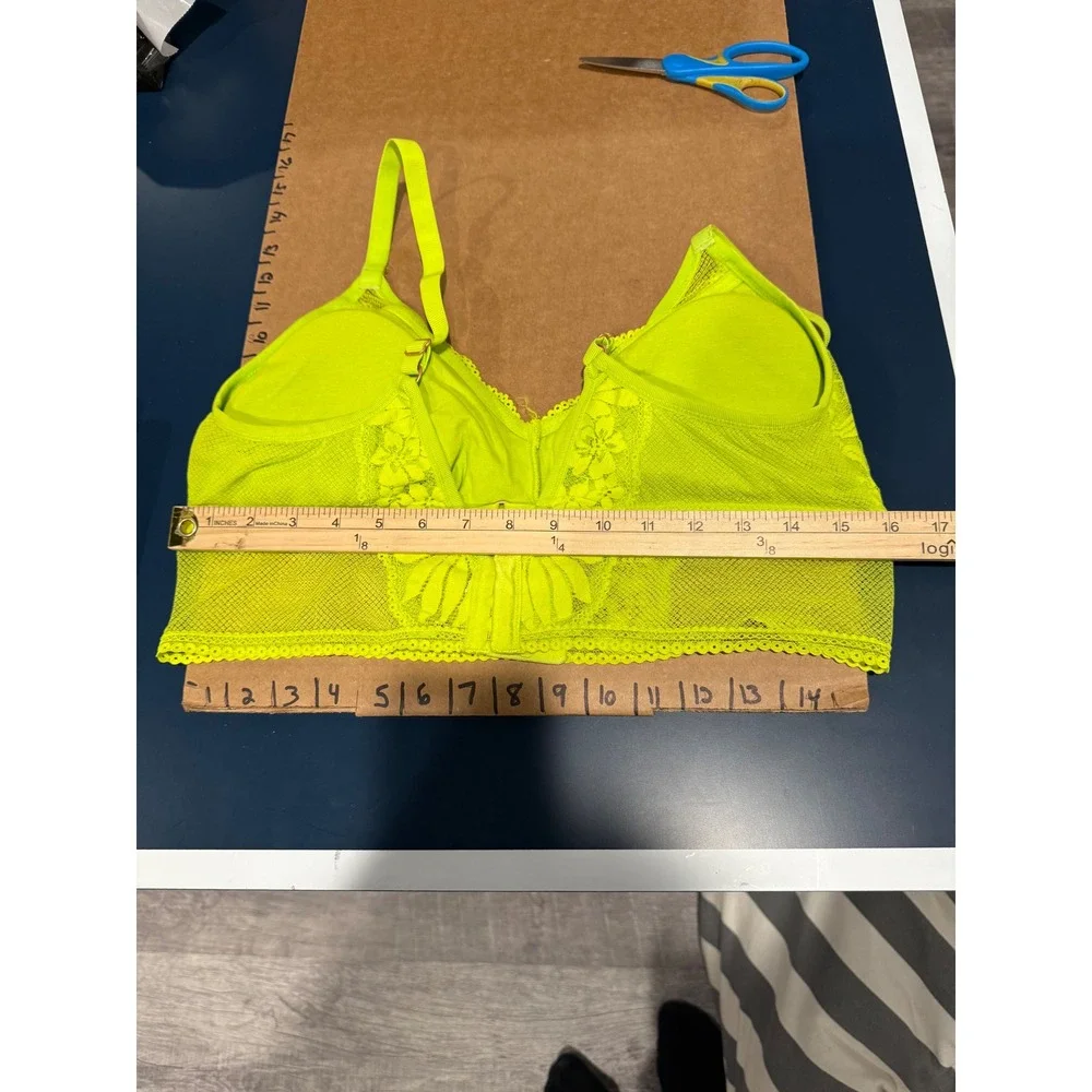 Aerie Floral Lace Wireless Bralette Neon Green‎ XL Boho Longline Bra